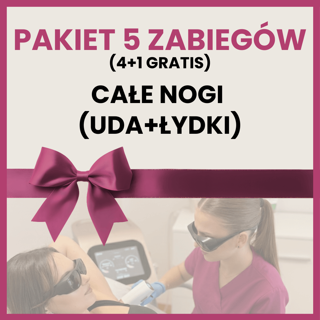 Pakiet 5 (4+1gratis) zabiegów całe nogi (uda + łydki)